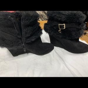 black suede fur booties